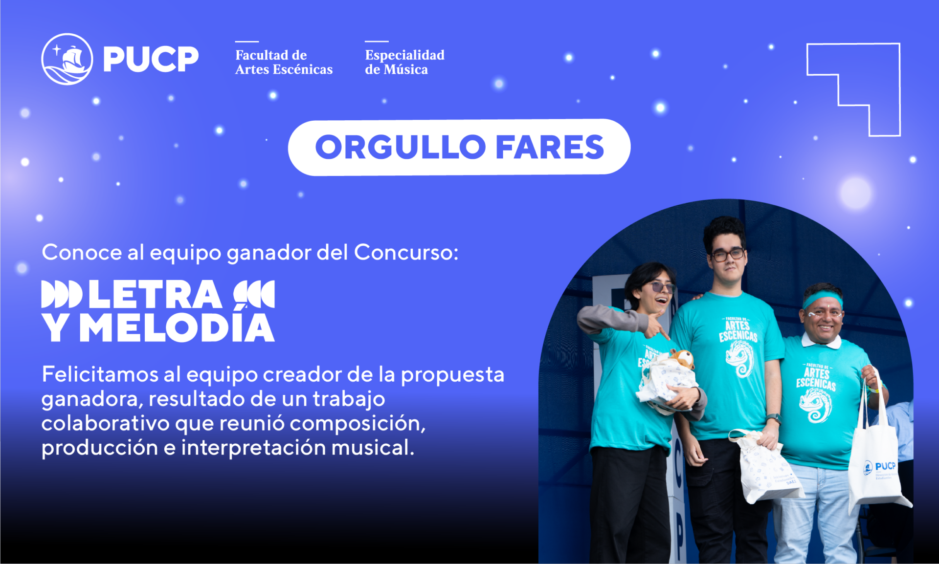 El equipo integrado por miembros de la Especialidad de Música de la Facultad de Artes Escénicas ganan el Concurso Letra y Melodía 2026